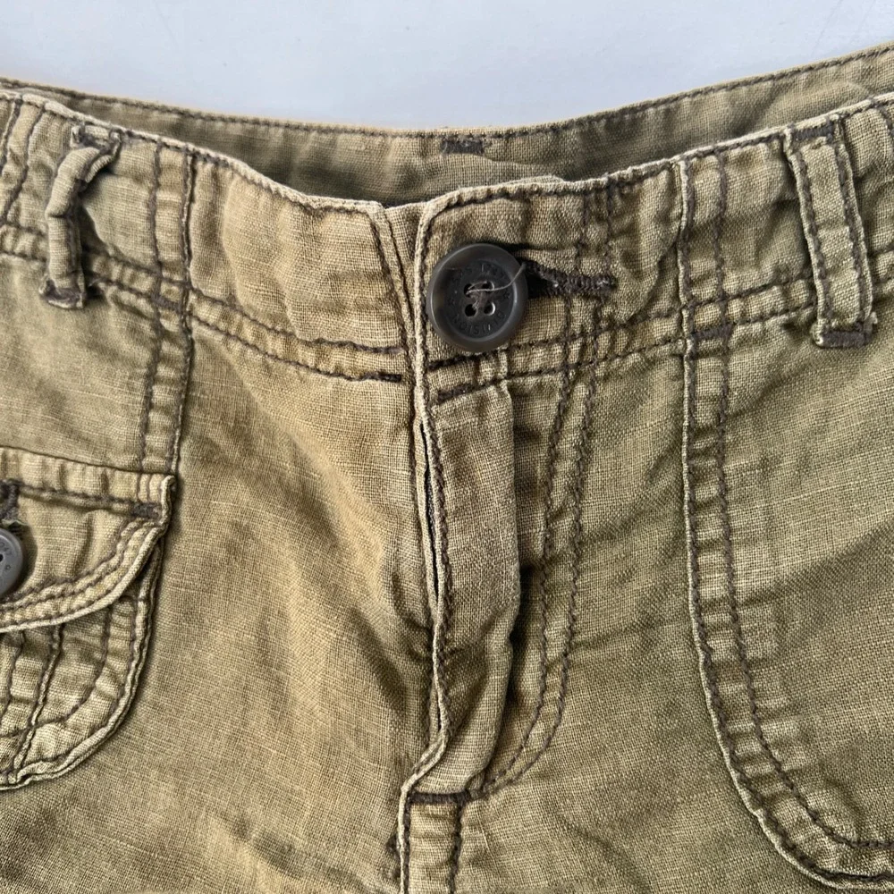 Vintage Y2K Low Rise Micro Mini Shorts Linen Cotton Cargo Green Utility Hipslung